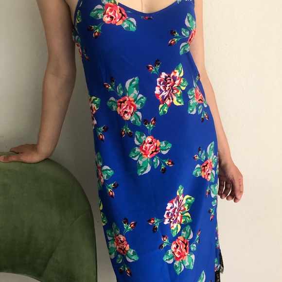 Royal Blue Floral Mai Tai Midi Slip Dress - Picture 2 of 4